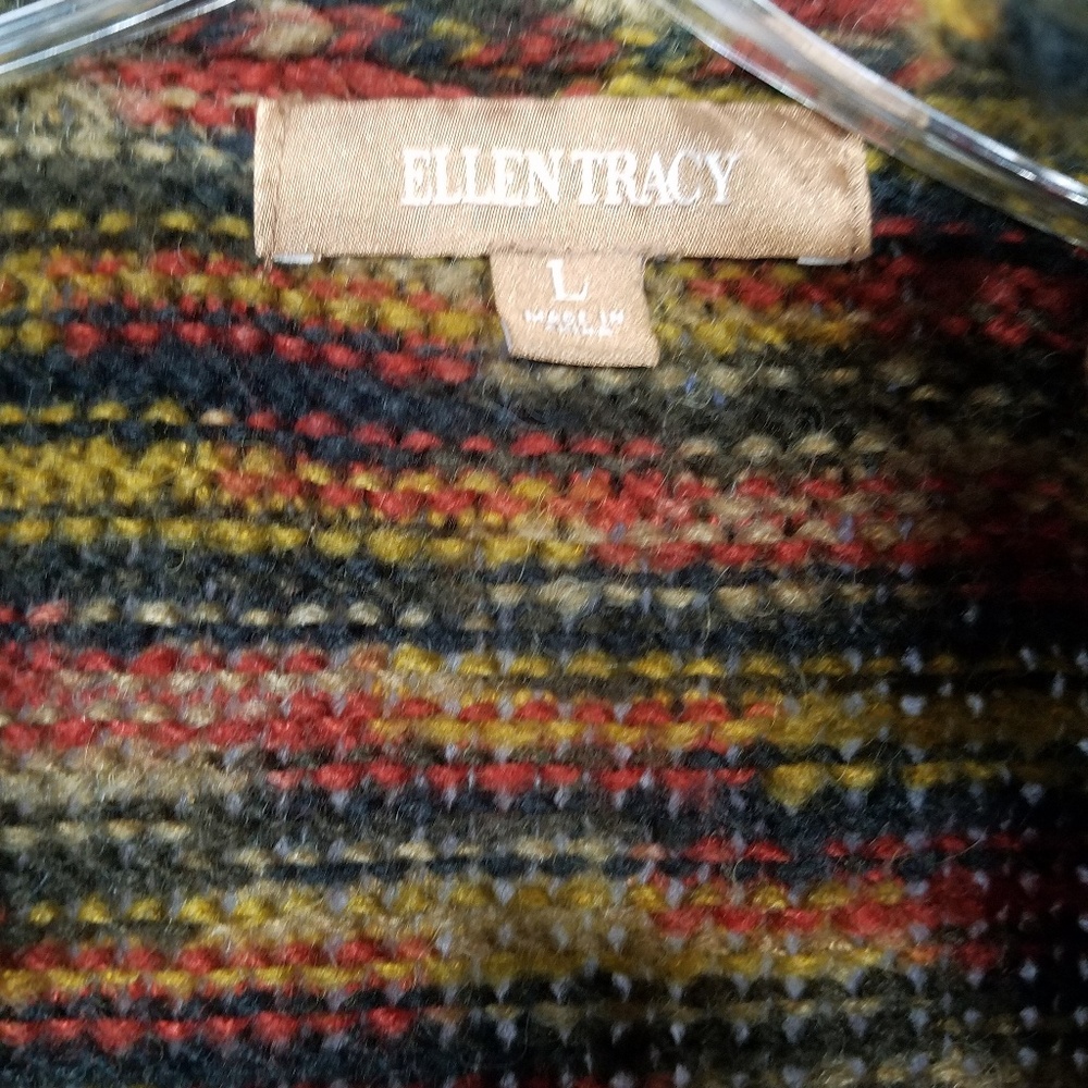 Vintage Ellen Tracy Fringed Animal Print Sweater/Jacket Size  L - Picture 4 of 4